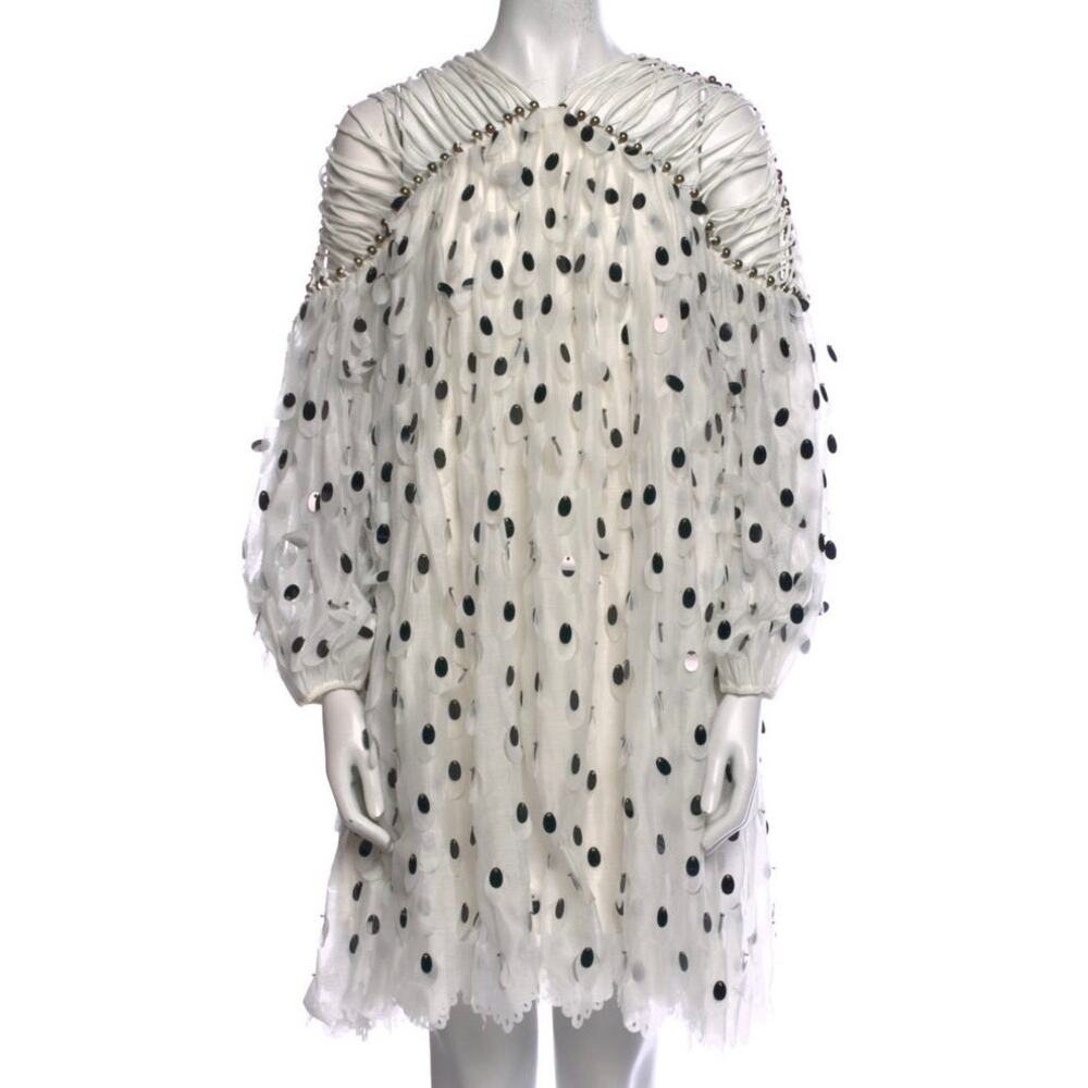 Zimmermann White Mini Dress with Black Sequin Dots